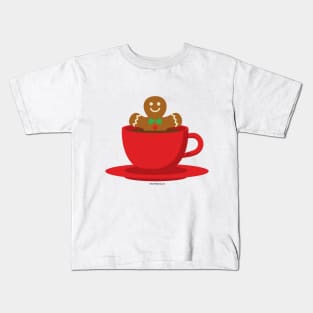 Gingerbread Man Relaxing In A Hot Chocolate Red Cup Kids T-Shirt